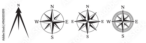 Compass rose icons and arrow north up arrow navigational symbols modern and vintage styles.