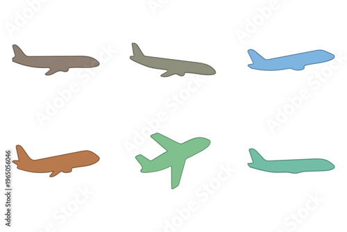 Colorful Airplane Transportation Illustration Set