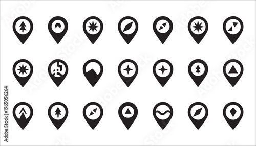 Navigation and location map pin icon set vector. modern maps pointer and destination symbol.