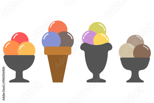 Colorful Scoops of Ice Cream in Assorted Serving Containers