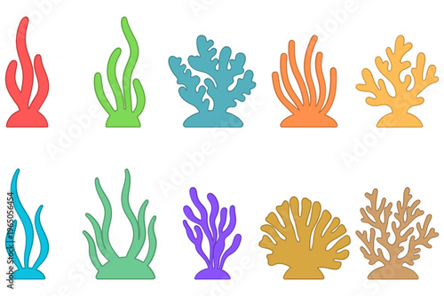 Set of Colorful Coral, Anemone and Seaweed Illustration