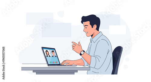 Man on video call, remote work, online meeting, business communication, technology concept