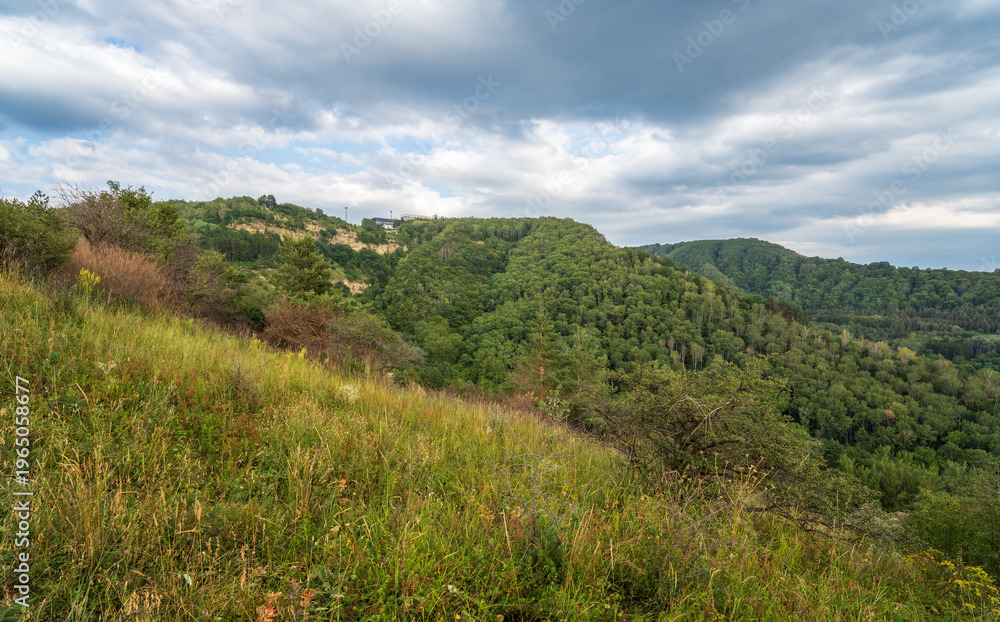 Fototapeta premium View of Kislovodsk Park and the cable car from the mountain