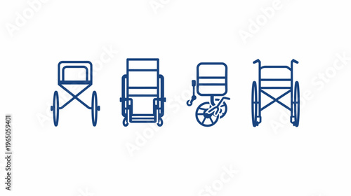 Row of blue wheelchair icons in various styles against a white background
