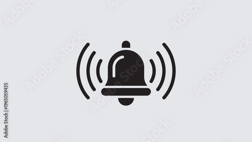 A minimalist black silhouette icon of a simple bell emitting sound waves from its sides, visually representing alerts, notifications, or a bell's chime.