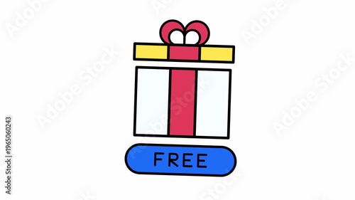 Cute cartoon gift box and free button are perfect for festive promotions, greeting cards, and advertisements. Perfect for holiday designs.