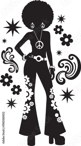 Retro silhouette of a woman with an afro hairstyle, Generative Ai