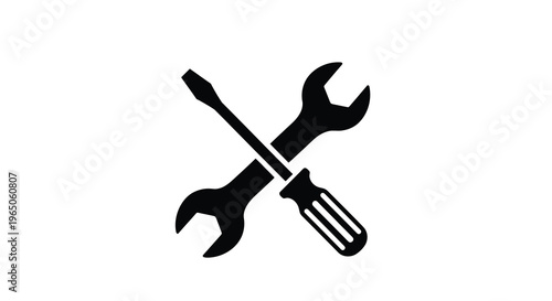 Crossed tools a flat vector illustration of a wrench and screwdriver