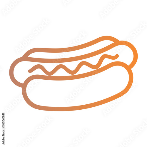 A simple illustration of a hot dog with sauce on a bun