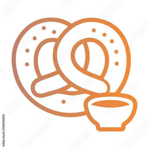 Pretzels and a bowl of dip on a table with snacks