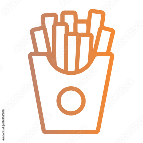 Icon of delicious French fries in a red carton container, perfect for fast food menus and culinary branding