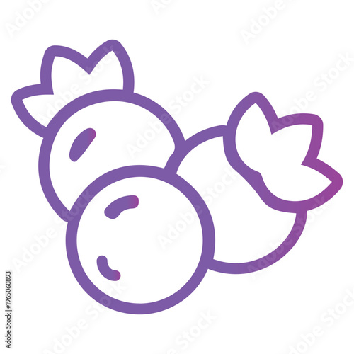 A vibrant purple icon depicting a cluster of ripe blueberries, showcasing their smooth, rounded shapes and delicate tops, perfect for healthy eating and summer themes