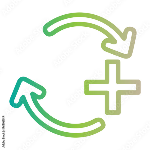 Conceptual graphic of a plus sign intertwined with circular arrows, representing continuous addition, process, or growth