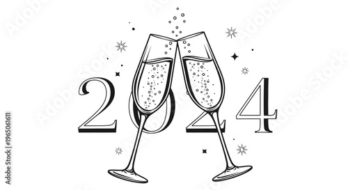 2024 new year celebration with champagne glasses