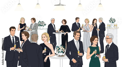 Elegant People at a Formal Cocktail Party Gathering, Celebrating Event