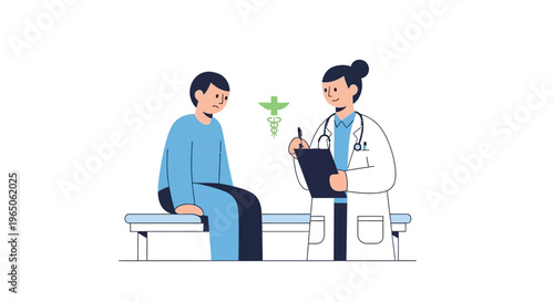 Doctor consulting patient, medical checkup, healthcare concept, flat illustration