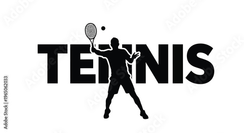 A silhouetted tennis player preparing to hit a ball against a white background
