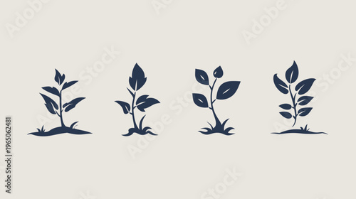 Silhouette of four different plants emerging from the ground, simple illustration