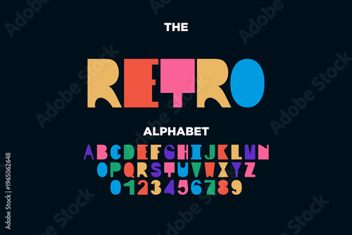 Retro alphabet typography on black background