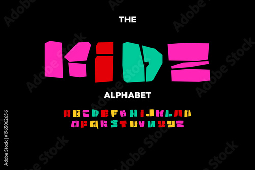 The Kide Alphabet colorful typography on black background