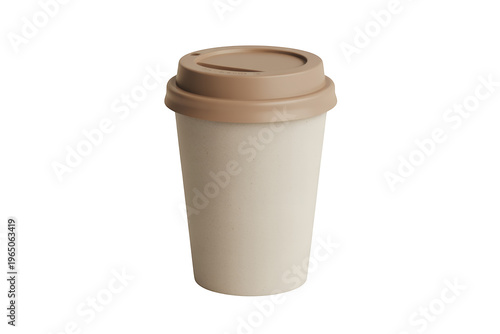 White coffee cup with brown lid isolated on a transparent background