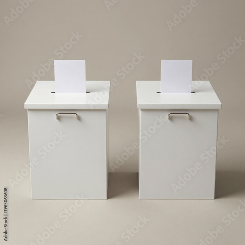 Two ballot boxes side by side representing electoral choice comparison and structured participation within democratic political systems
