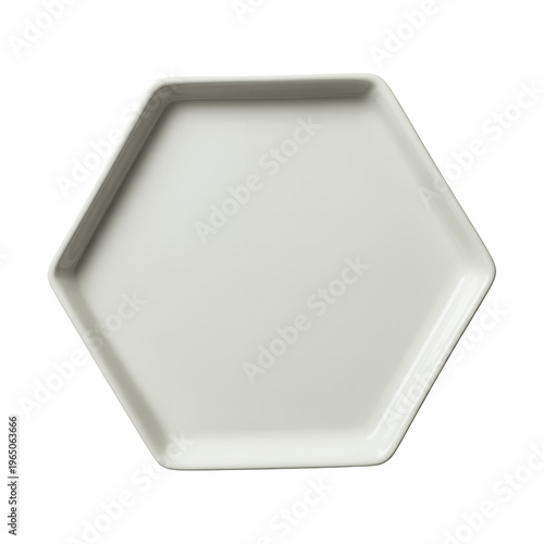 White hexagonal ceramic plate isolated on a transparent background