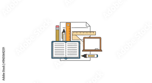 Educational tools and stationary depicted in simple yet appealing graphic design