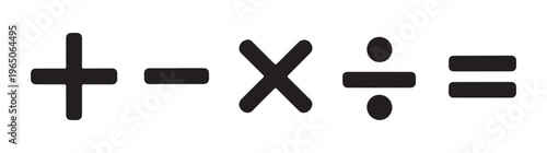 Black mathematical symbols for addition subtraction multiplication and division equals.