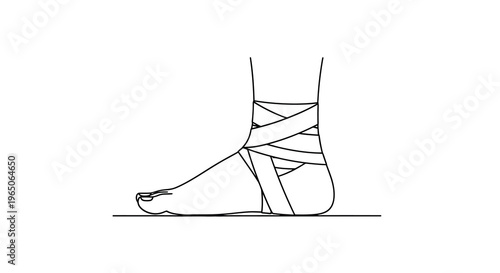 Line drawing of a foot and ankle secured with a bandage wrap