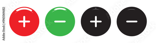 Plus and minus symbols in red green and black circles for adding and subtracting.