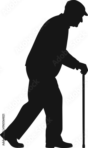 Elderly Man Walking with Cane Silhouette