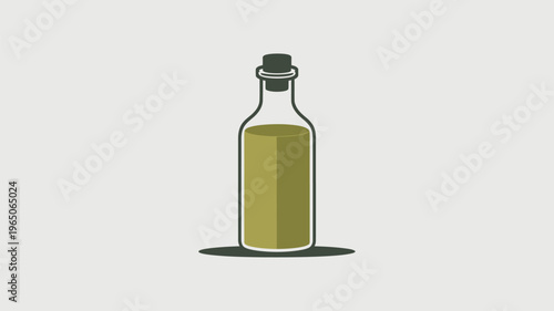 A simple illustration of a glass bottle filled with a green liquid on a plain background