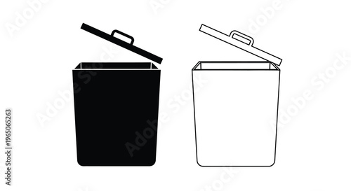 Simple illustration of two trash cans one black and one white