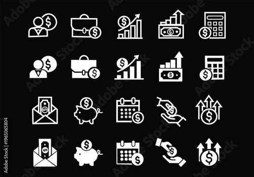 Salary icon set. Profit and income symbol. Vector illustration.