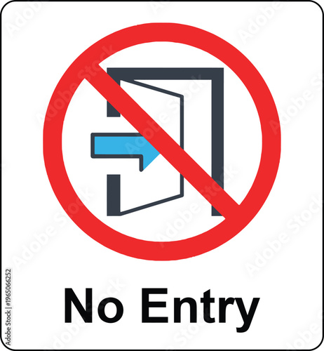 No Entry Sign with Door Icon and Red Prohibition Symbol for Restricted Access