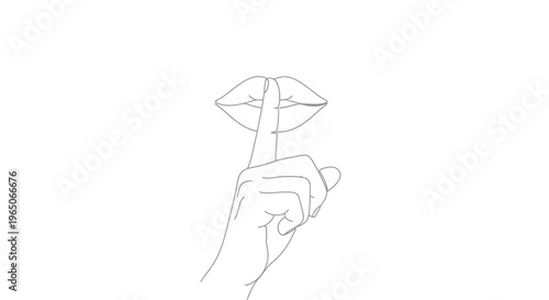 A hand making a shushing gesture with lips symbolizing silence