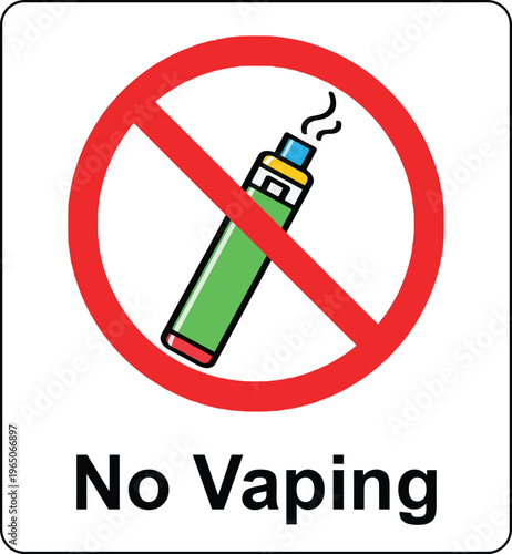 No Vaping Sign with Electronic Cigarette Icon and Red Prohibition Circle on White Background