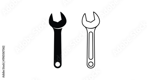 Two wrench tools shown in a black and white isolated illustration