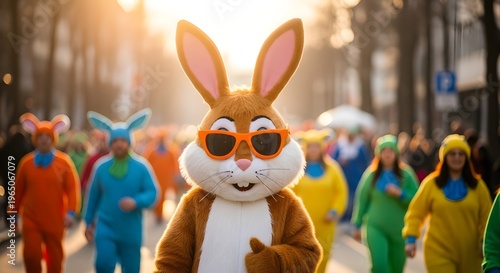 Easter monday fun and festivity with easter bunny and colorful costumes