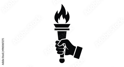 A black silhouette of a hand holding a flaming torch