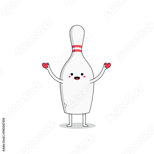 Cute bowling pin cartoon character spreading love doodle