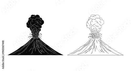 Two volcano eruptions one dark and one light in sketch style