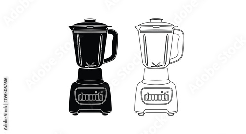 Two blender illustrations one black one white against a white background