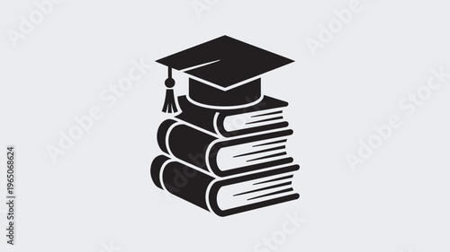 A stack of books with a graduation cap on top, symbolizing academic achievement and higher education