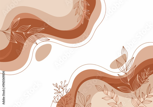 Brown abstract shapes with leaf details.