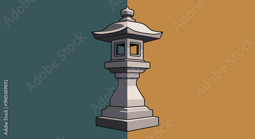 Stone Japanese Lantern Against Split Background