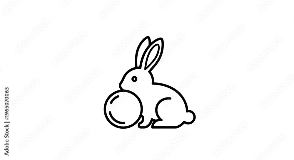 Obraz premium Minimalist Black and White Rabbit with Ball Icon