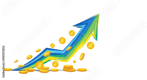 Financial Growth Arrow with Gold Coins, Business Success Concept