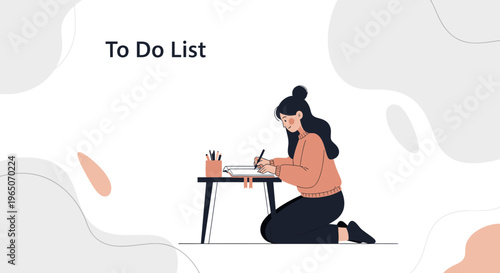 Woman Writing To Do List, Planning Tasks, Studying, Working From Home